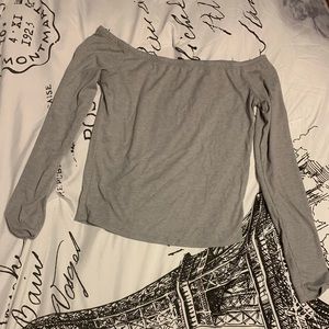 Gray Off The Shoulder Long Sleeve Shirt